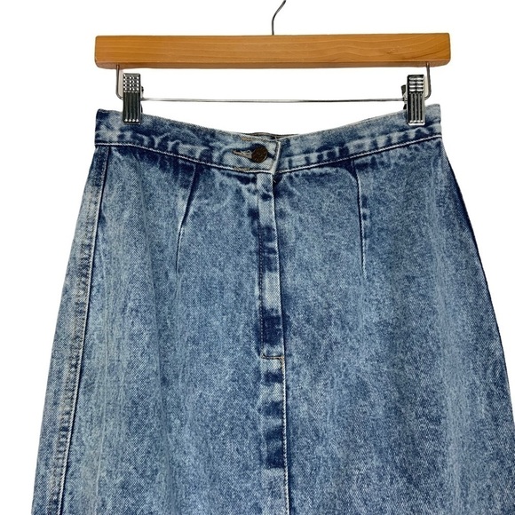 Vintage Zena Acid Wash Denim Pencil Skirt Size 11 Blue Denim Snap Butt Split USA - Picture 3 of 7